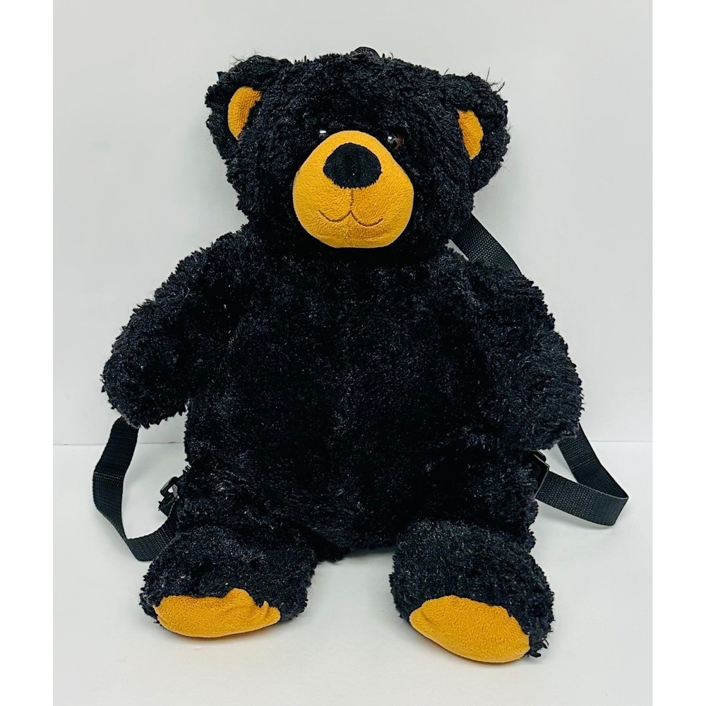 Unipak Kiwi Black Bear Black Adjustable Straps Zipper Pocket 15" Plush Backpack